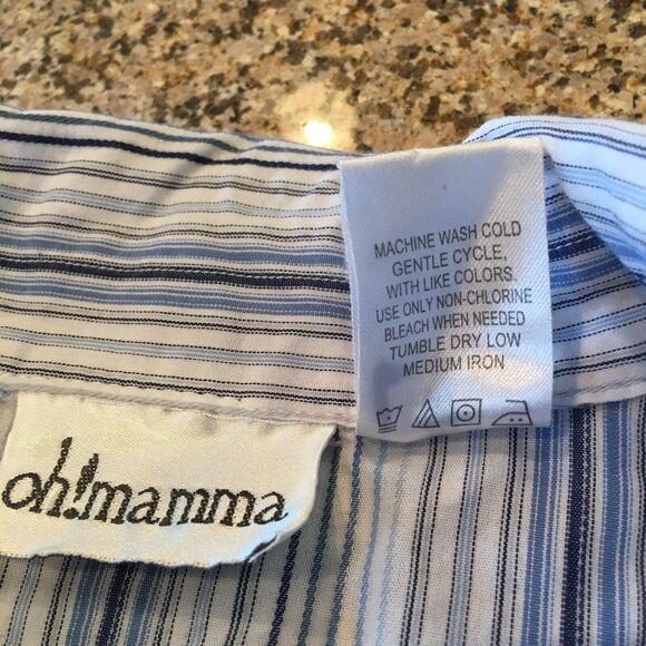 Oh! Mamma Size Medium Baby Doll Blue Top Blouse Tie Waist V Neck - Picture 11 of 12